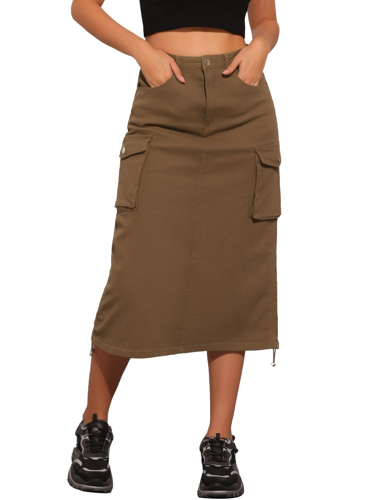Allegra K Women's Cargo Midi Denim Skirt
