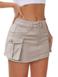 Mancreda Women Denim Mini Skirt Low Rise Y2K Jean Skirts Flap Pockets