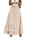 Flygo Women Long Maxi Tiered Tulle Skirts A Line Ruffle Layered Fairy Skirt