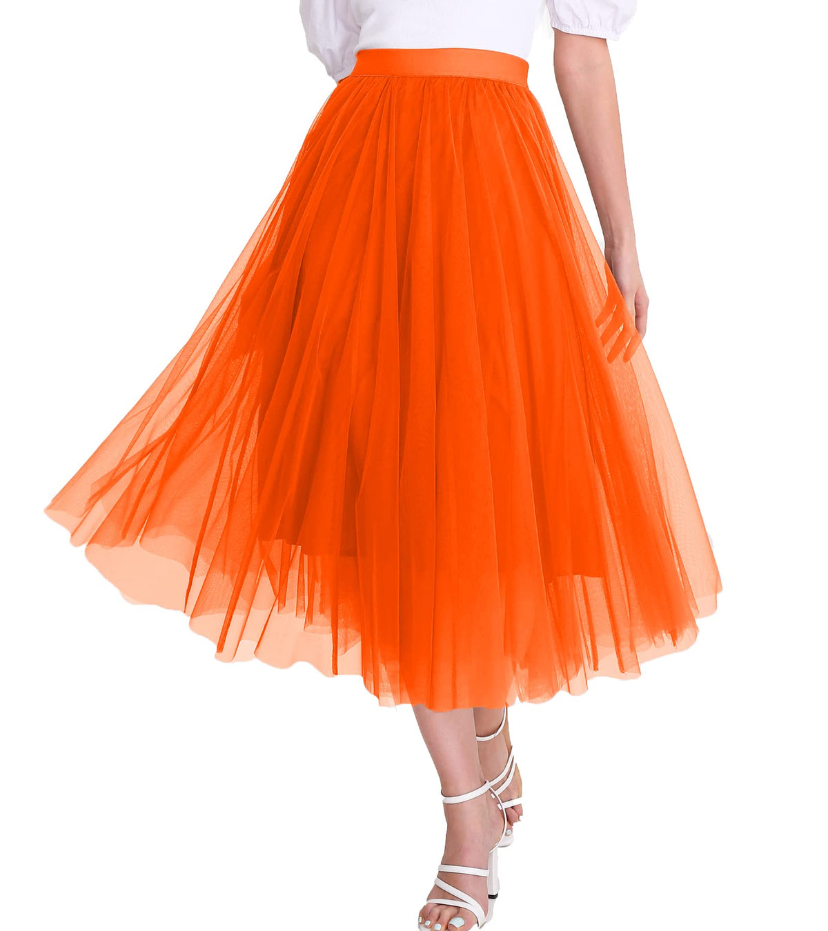 Women’s Tulle Skirts Midi Elastic High Waist Pleated Mesh Flowy A-Line Party Long Tutu Skirts…