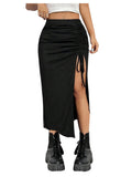 WDIRARA Women's Plus Size Checkered Split Midi High Waist Pencil Skirt