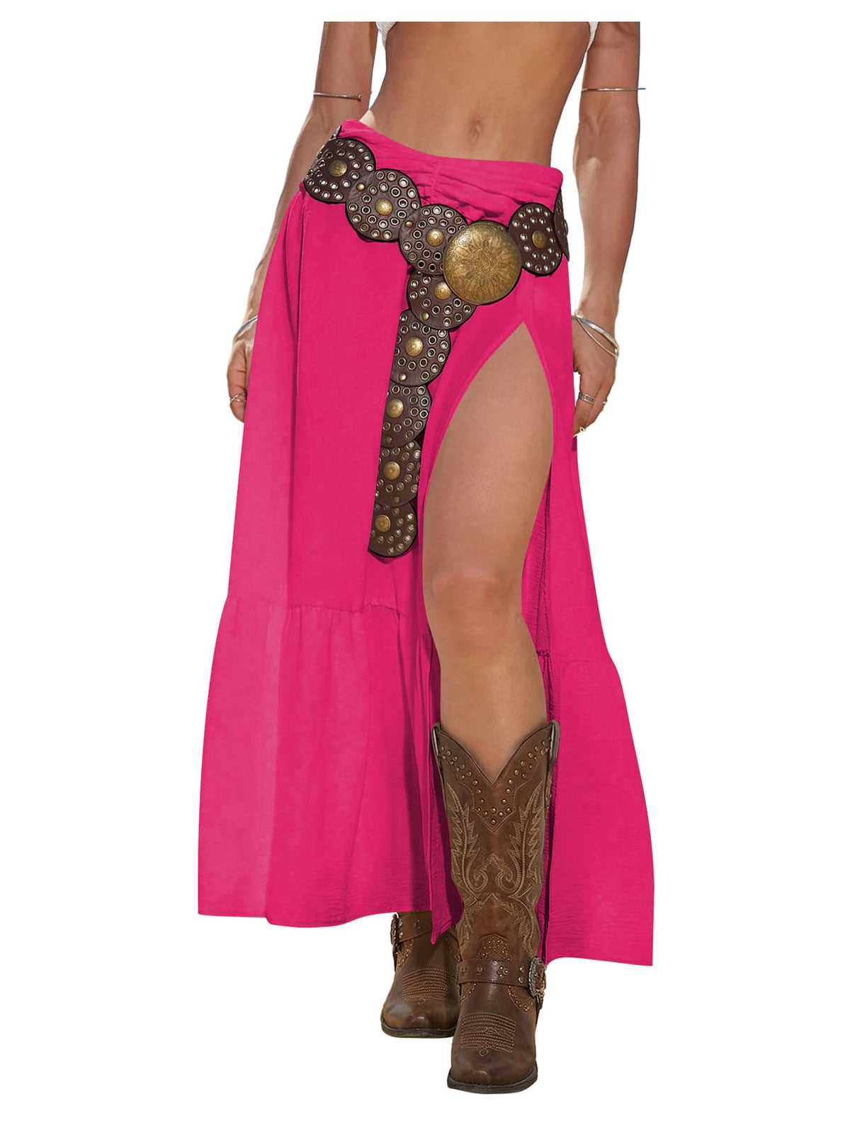 SHENHE Women's Western High Slit Maxi Skirt Country Cowgirl Outfits