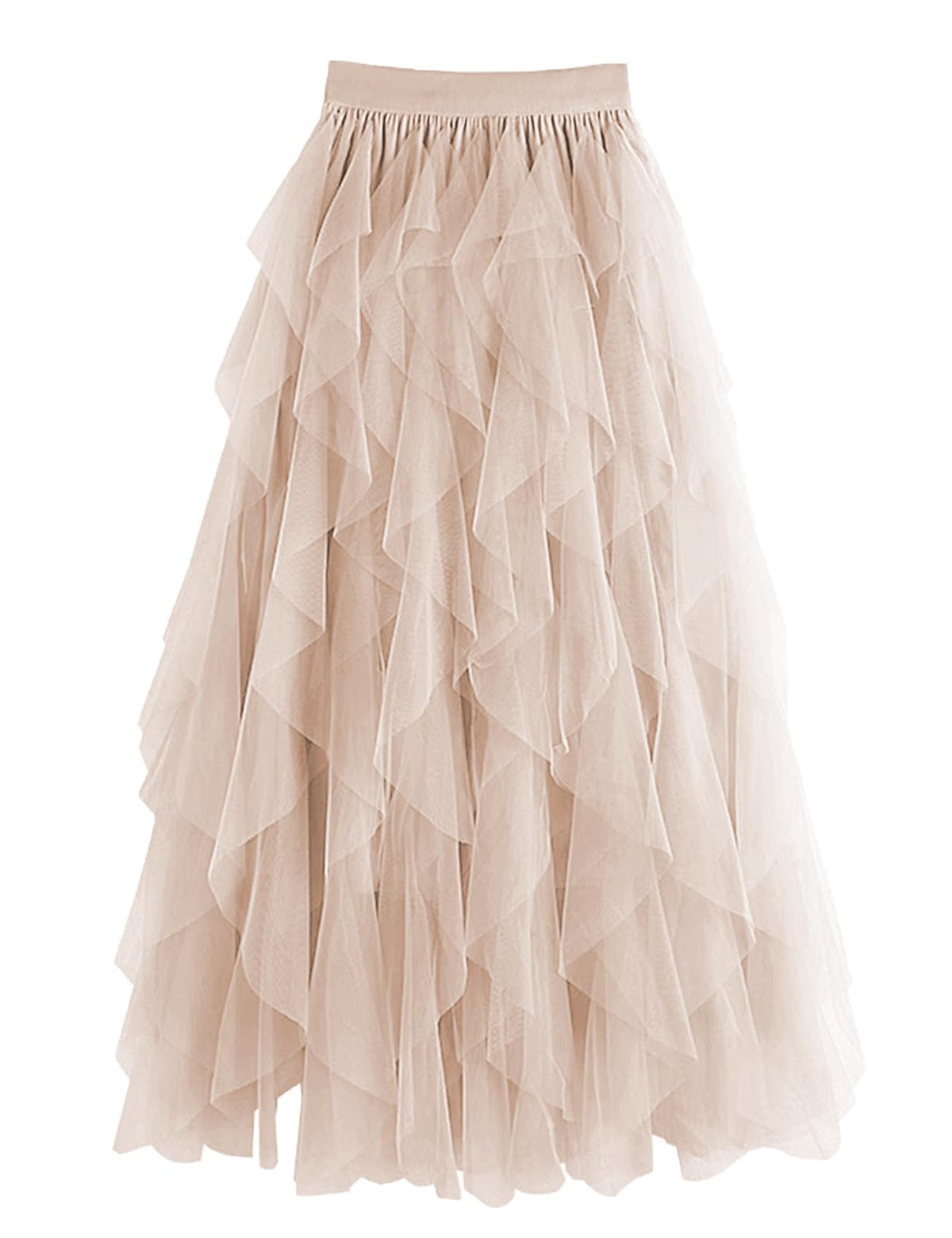 Womens Tulle Skirt A Line Midi Ruffle Mesh High Waisted Formal Fairy Flowy Tiered Skirts