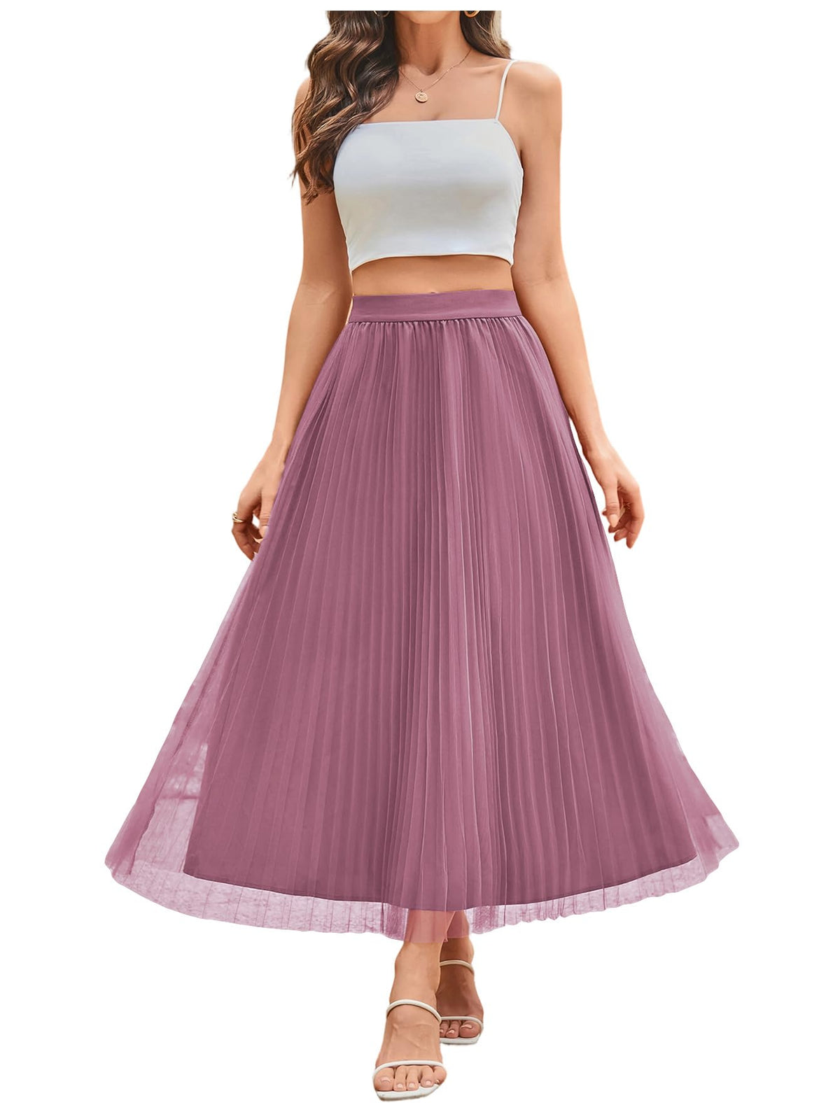 SHENHE Women's Tulle Skirt Mesh Layered A Line High Waist Flowy Long Skirt