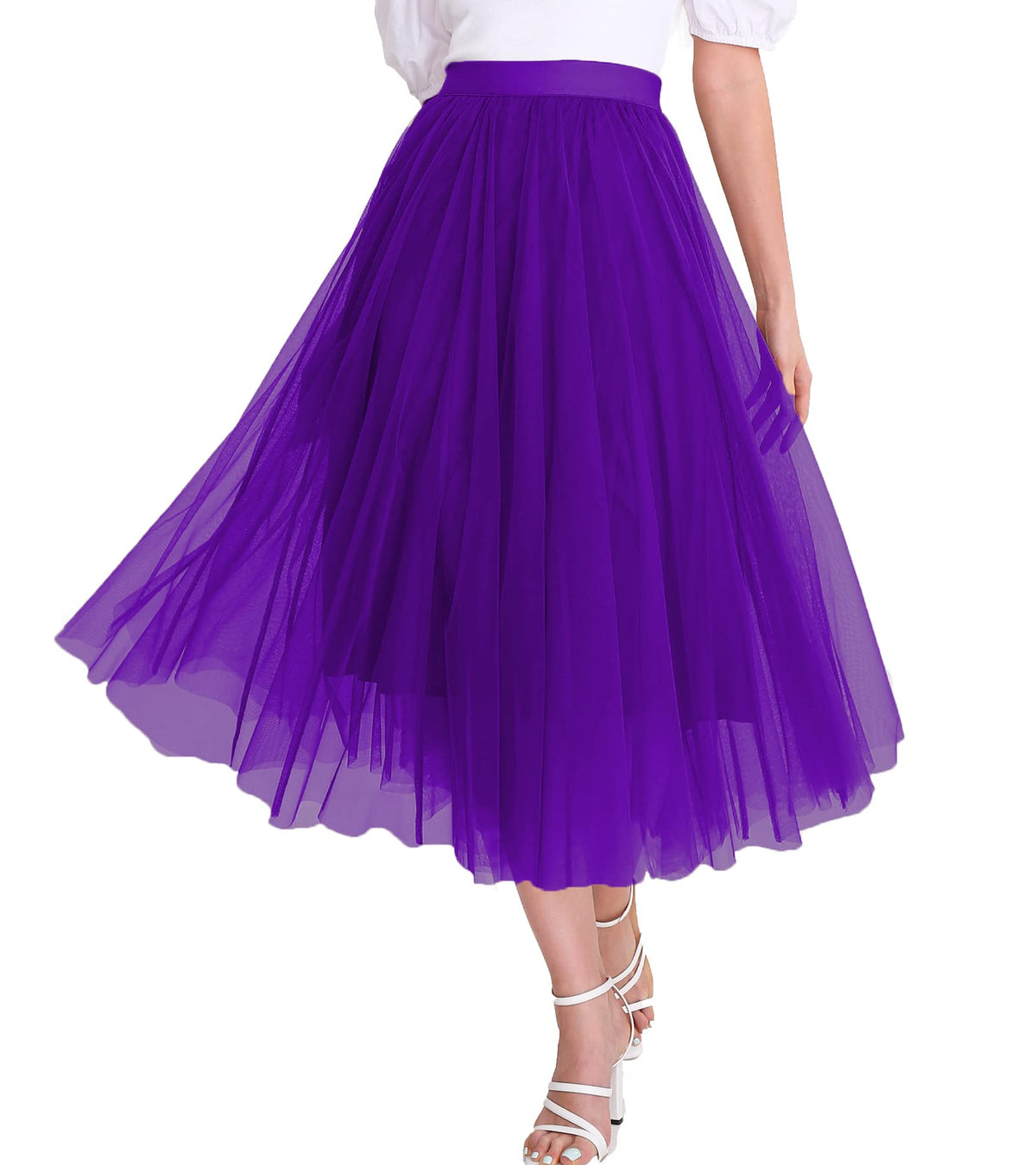 Women’s Tulle Skirts Midi Elastic High Waist Pleated Mesh Flowy A-Line Party Long Tutu Skirts…