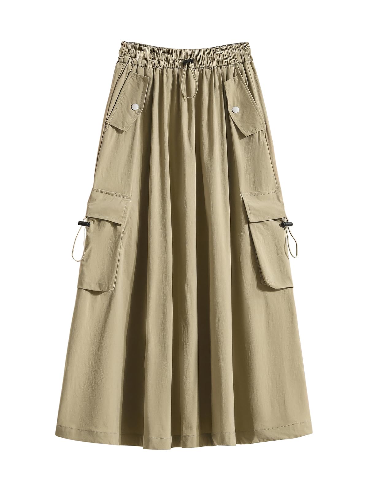 ebossy Women's Vintage Cotton Drawstring Elastic Waist Multi-Pockets Utility Pencil Long Cargo Skirts