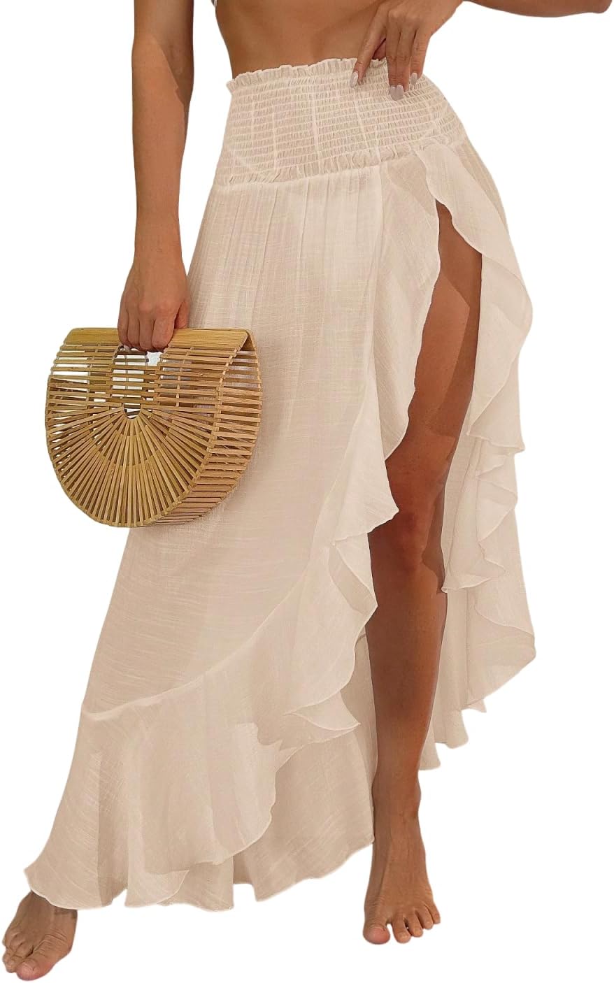 ZAFUL Split to Thigh Swimsuit Coverup for Women Semi-Sheer Maxi Skirt
