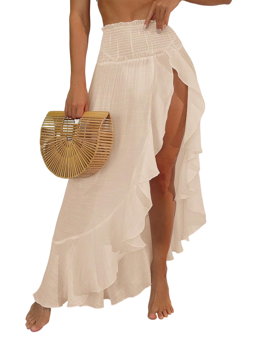 ZAFUL Split to Thigh Swimsuit Coverup for Women Semi-Sheer Maxi Skirt