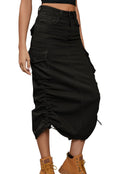 chouyatou Women's Y2K Cargo Skirt Jean Adjustable Casual A-Line Midi Long Denim Skirt