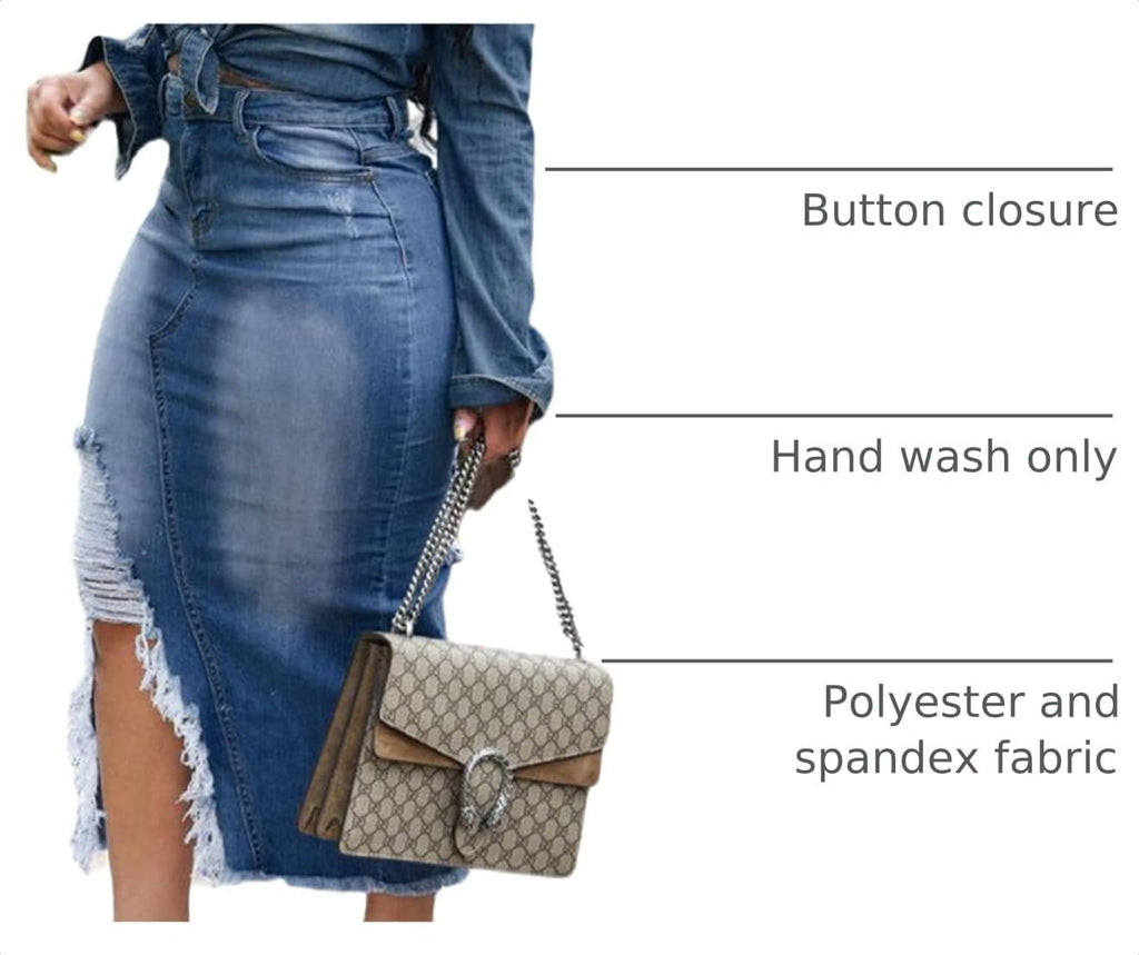 CaniBtr Women's Casual Slit Denim Midi Jean Skirt Stretch with Pockets