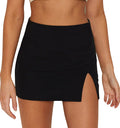 EG CHRIS G Black Mini Skirt Women's High Waisted Stretch Fitted Bodycon Skirt with Slit