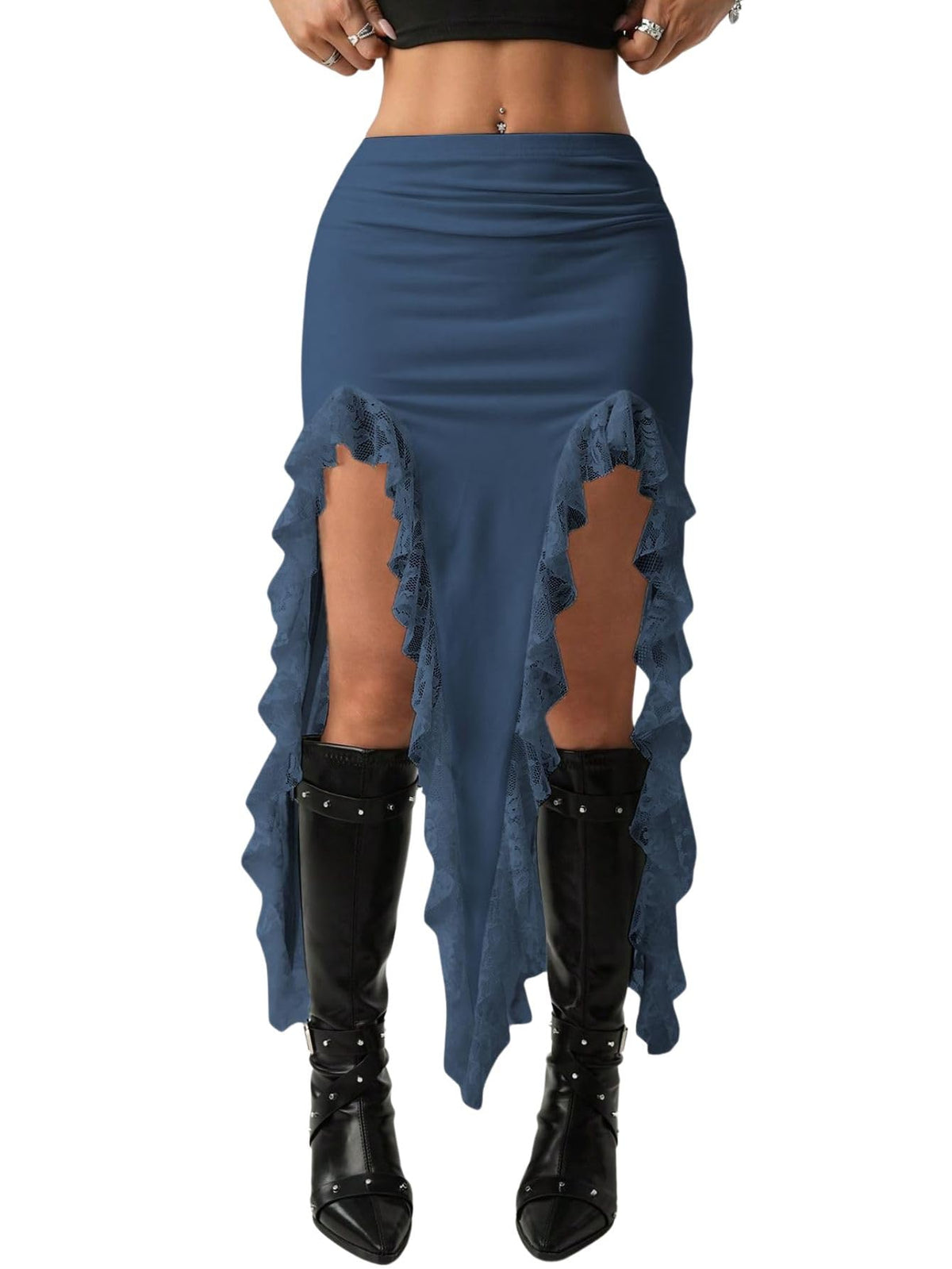 Verdusa Women's Asymmetrical Lace Skirt Western Flowy Skirt Festival Outfit