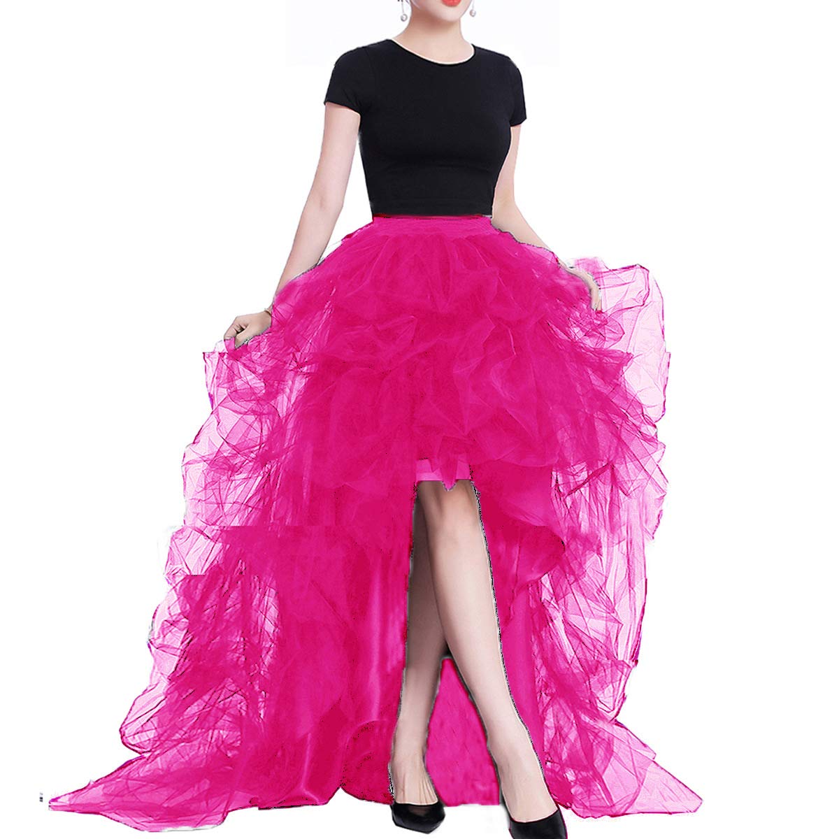 Lisong Women High Waist High Low Layered Tulle Floor Length Spectial Occasion Skirt