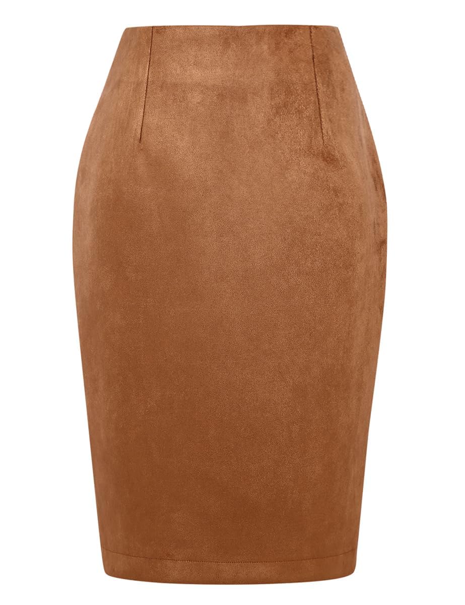 IDEALSANXUN Plaid Skirts for Women Fall Winter Knee Length Pencil Wool Skirt with Slit