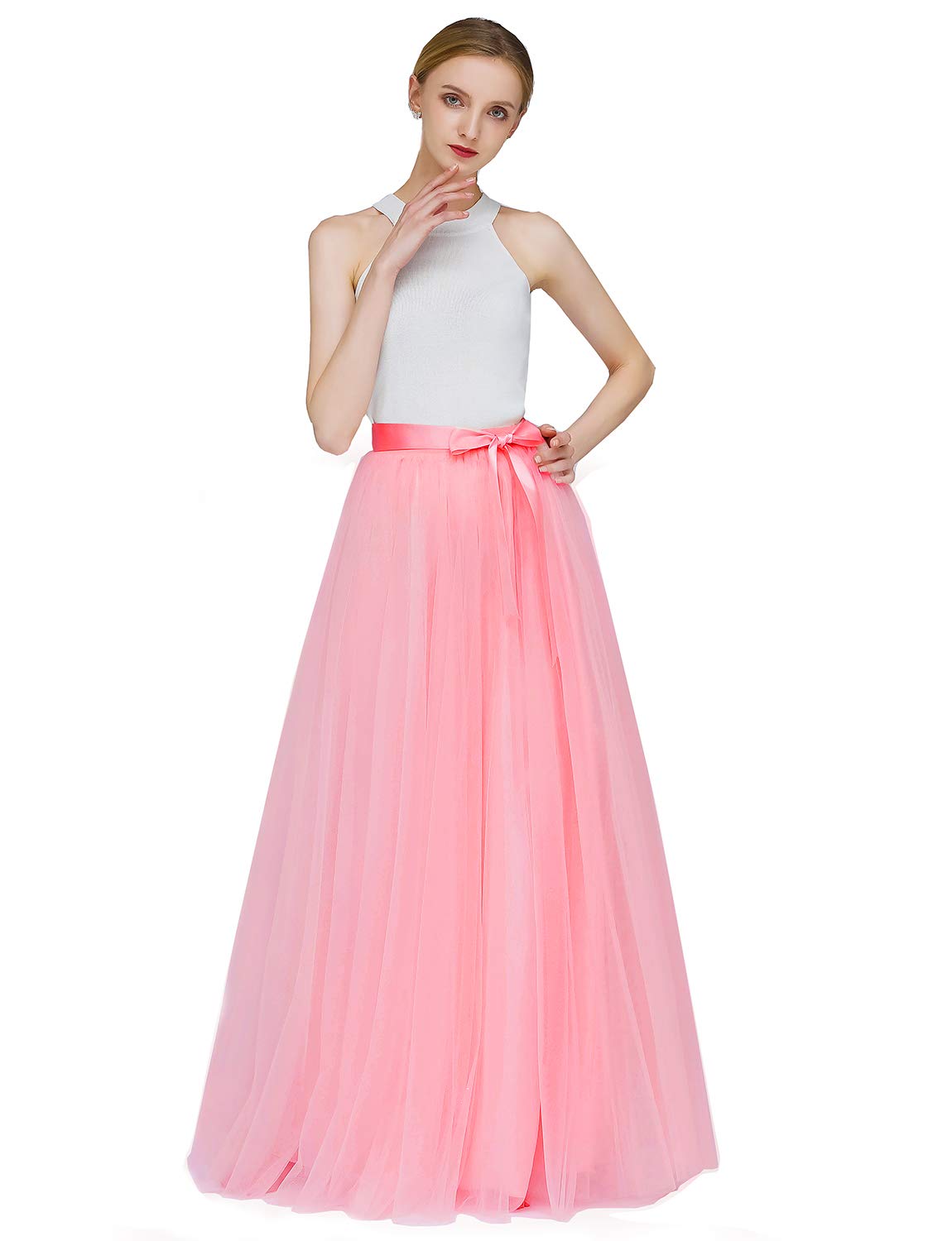 EllieHouse A Line Long Full Bridesmaid Tulle Skirt for Wedding Evening Party Prom P68