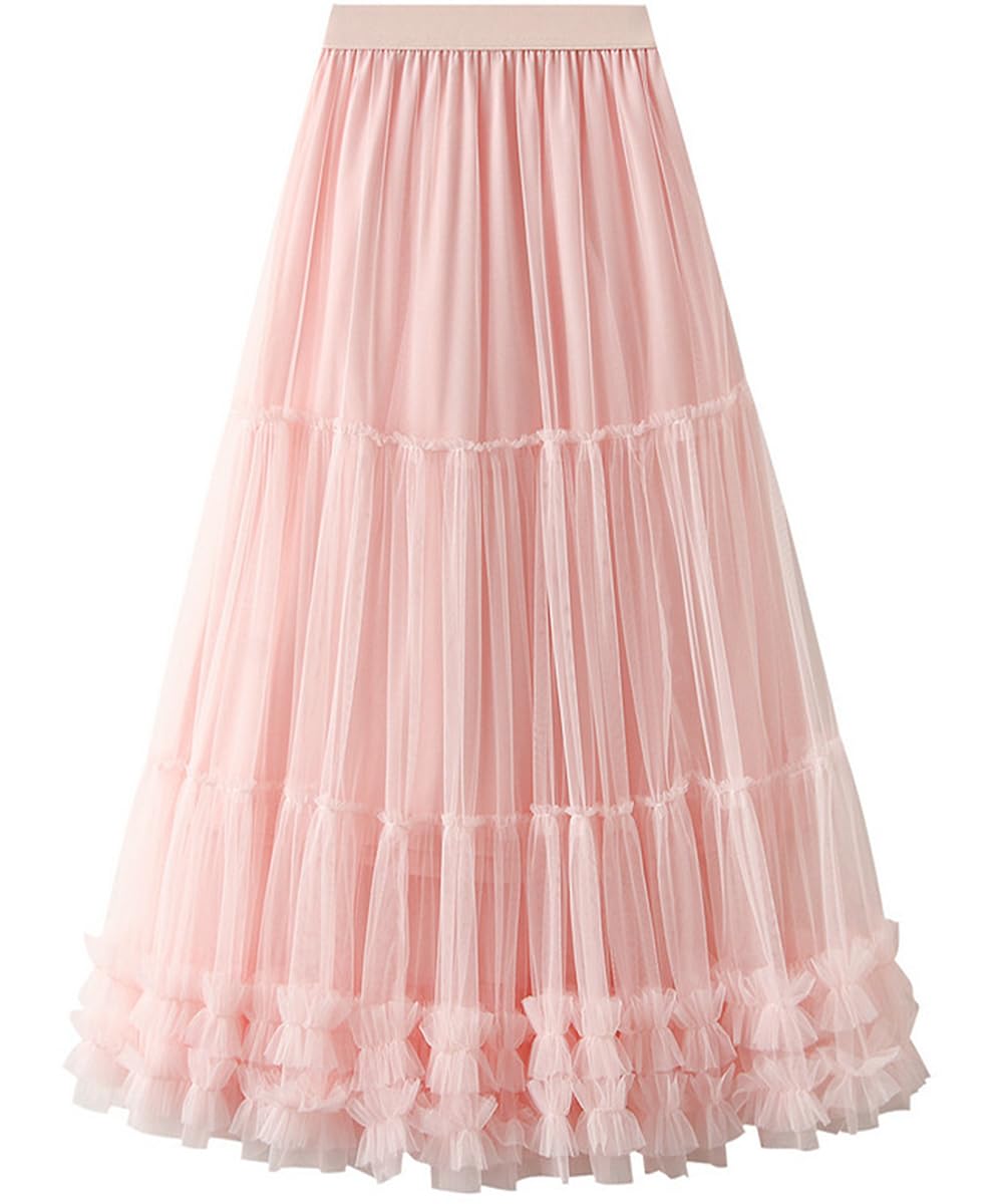 Tulle Skirts for Women Long Length Tutu Fairy Tiered Skirt A Line Mesh Elastic Waist Skirts