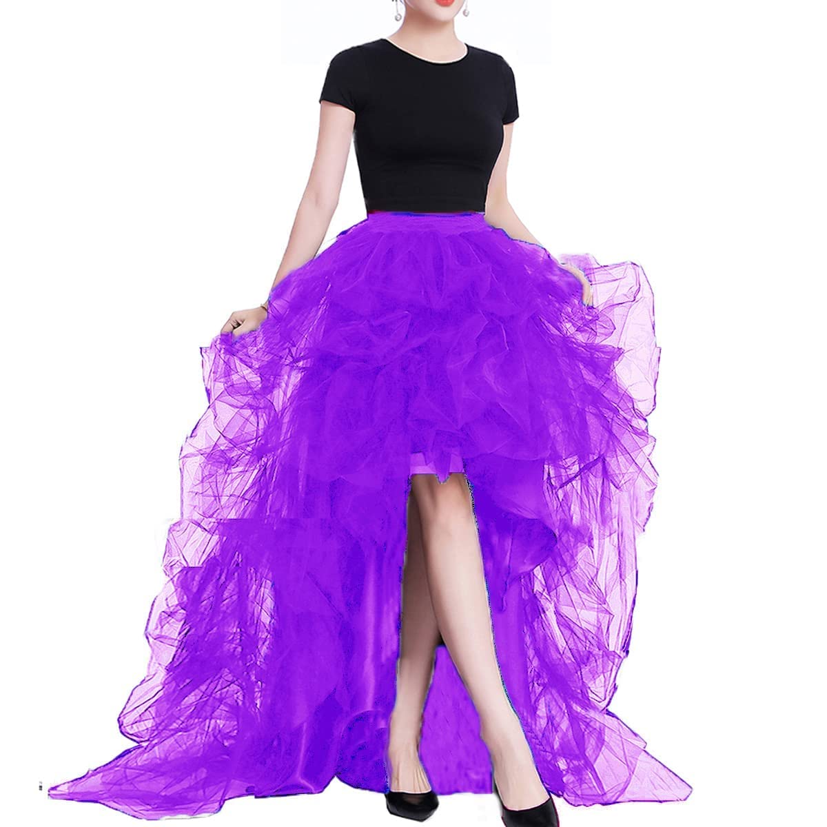 Lisong Women High Waist High Low Layered Tulle Floor Length Spectial Occasion Skirt