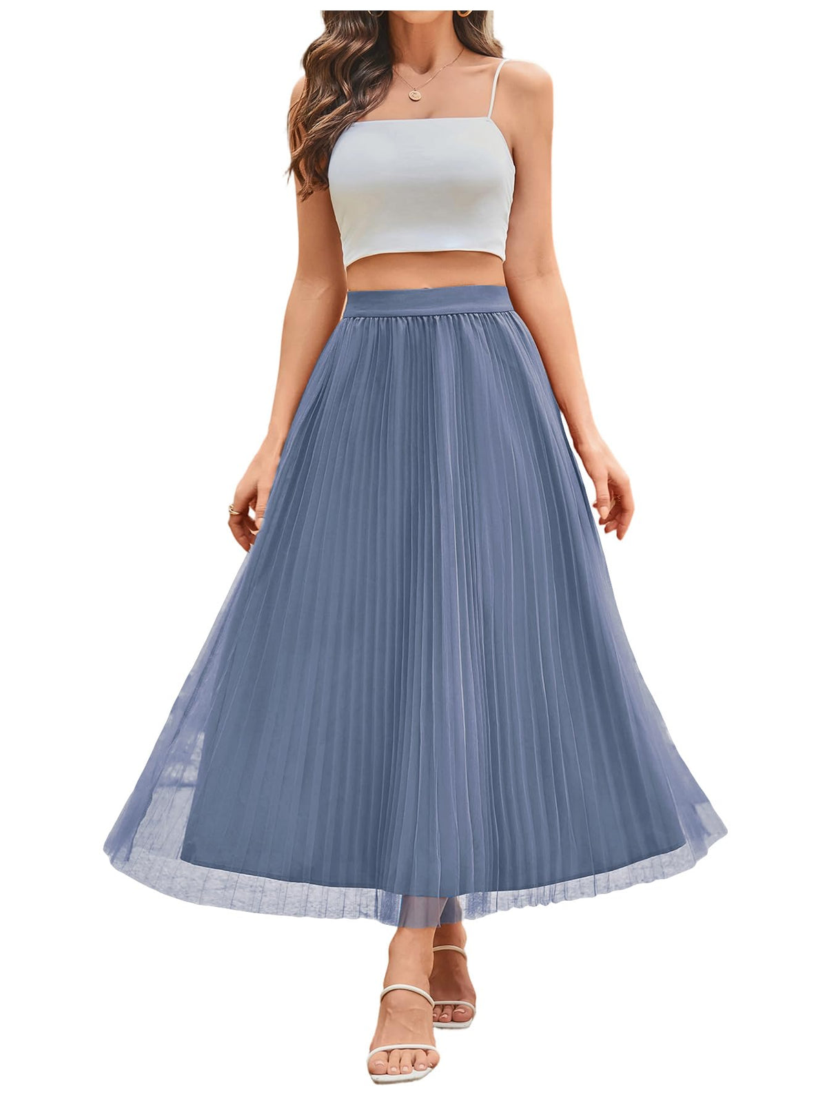 SHENHE Women's Tulle Skirt Mesh Layered A Line High Waist Flowy Long Skirt