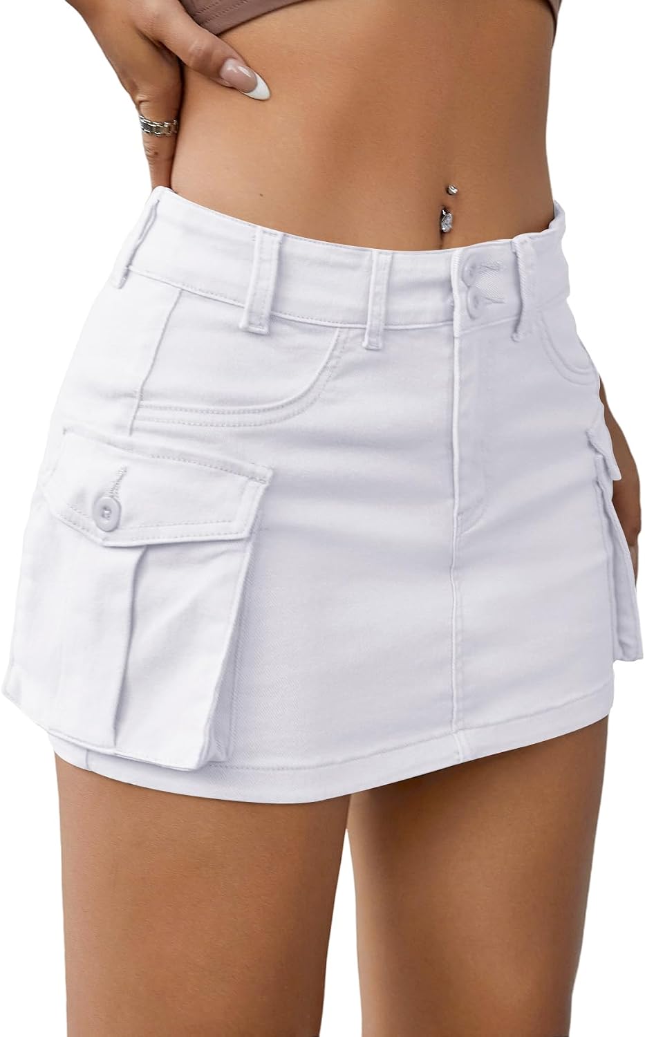 EARKOHA Womens Denim Cargo Mini Skirt Y2K Fall Jean Skirts Flap Pockets