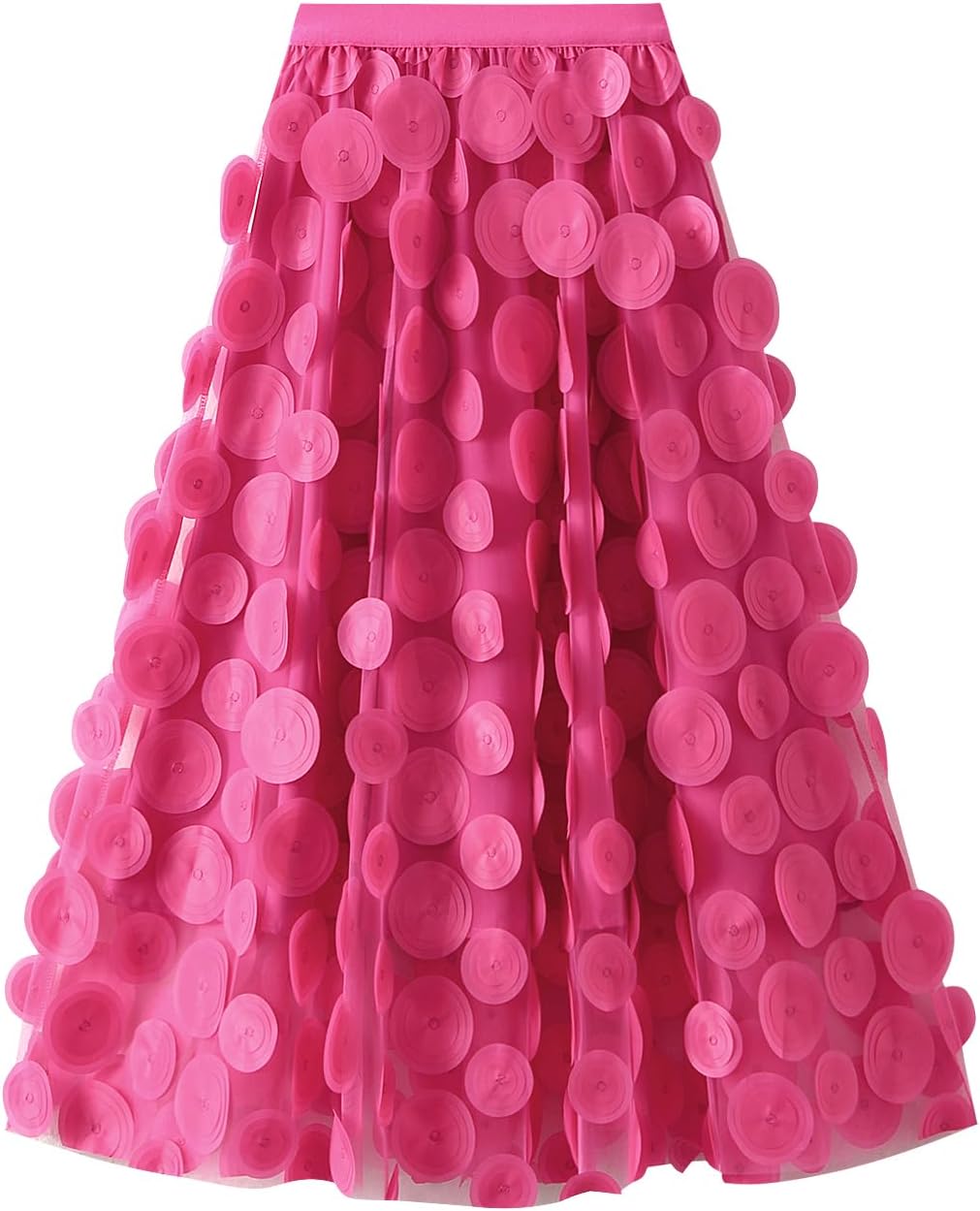Tulle Skirt Women 3D Polka Dot Elastic Waist Mesh Flowy A-Line Midi Skirts Wedding Halloween Party Outfit