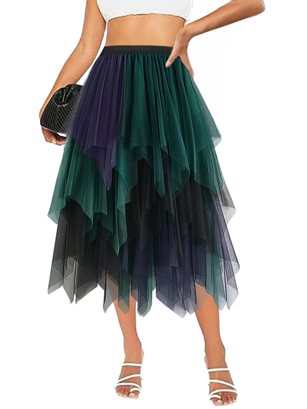 Tulle Skirts for Women Midi Long Tutu Skirt A-Line Mesh Layered Fairy Trendy High Elastic Waist Halloween Skirts