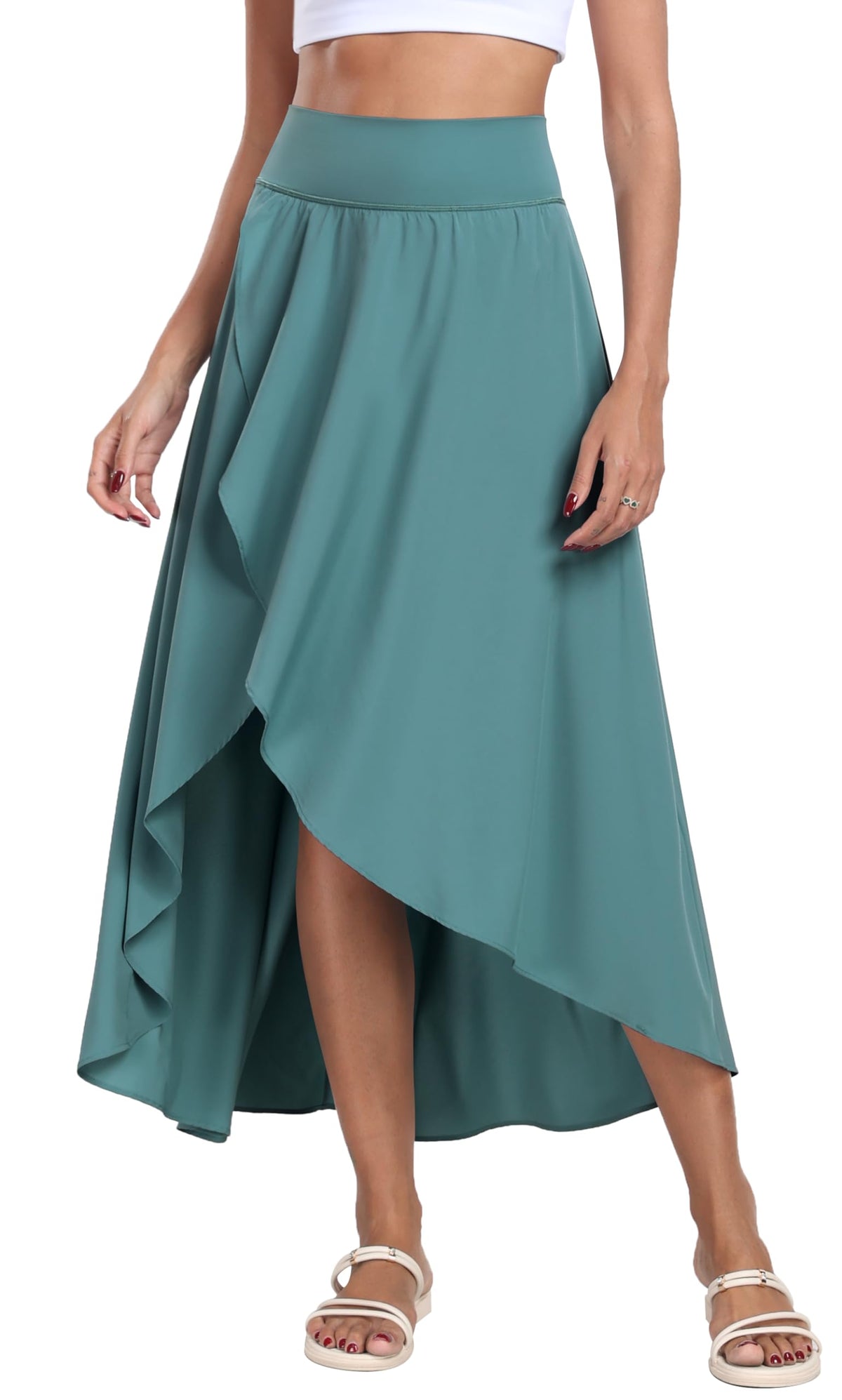 IUGA High Waist Maxi Skirt with Slit Ruffle Wrap Skirt Trendy Flowy Skirts for Women Long Skirts with Shorts Underneath