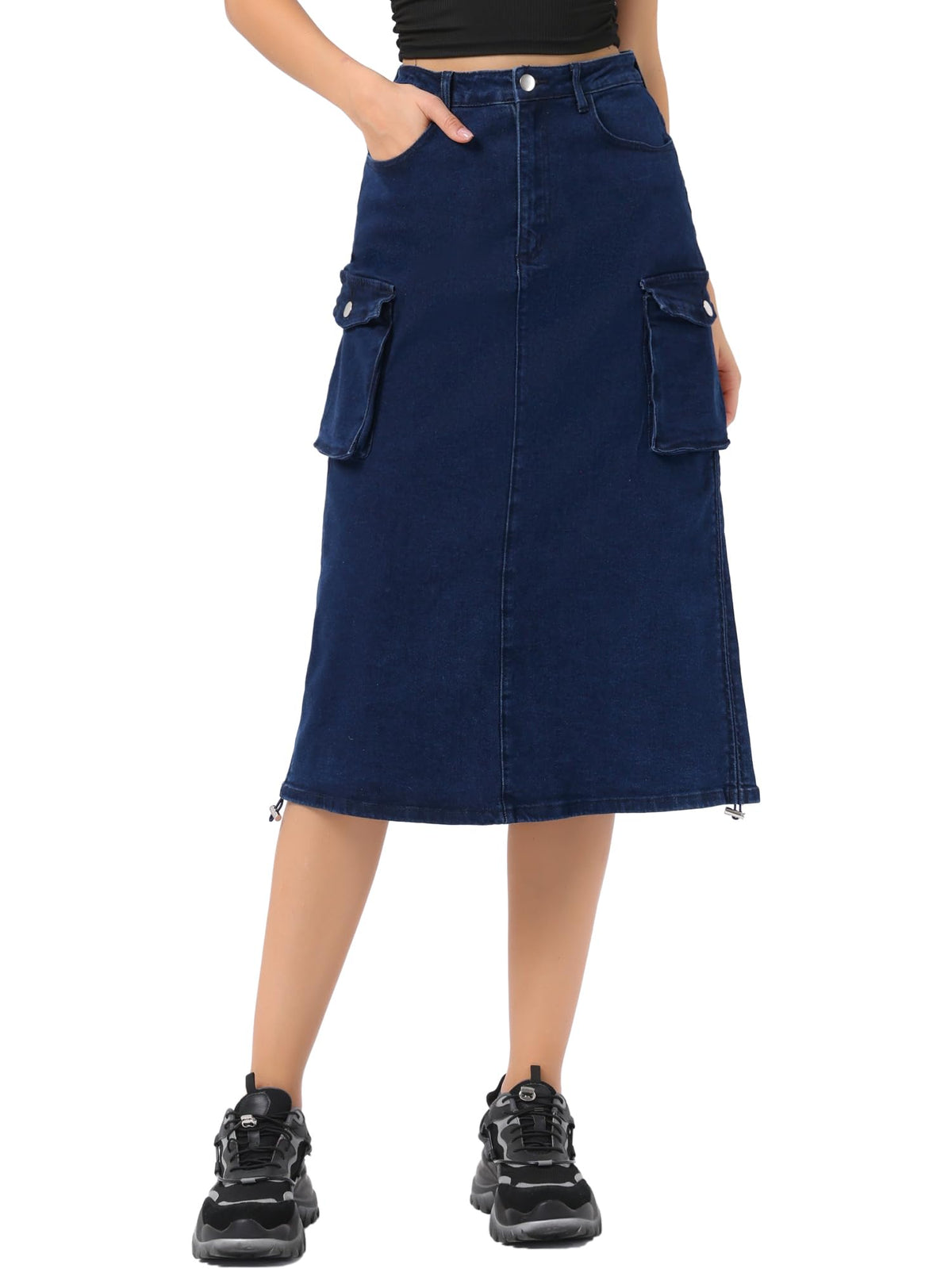 Allegra K Women's Cargo Midi Denim Skirt