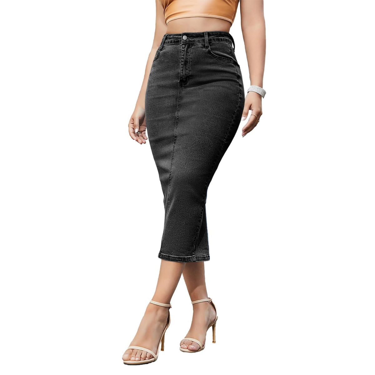 Women's Long Jean Skirts Stretch Denim Midi Skirts Bodycon A Line Dress