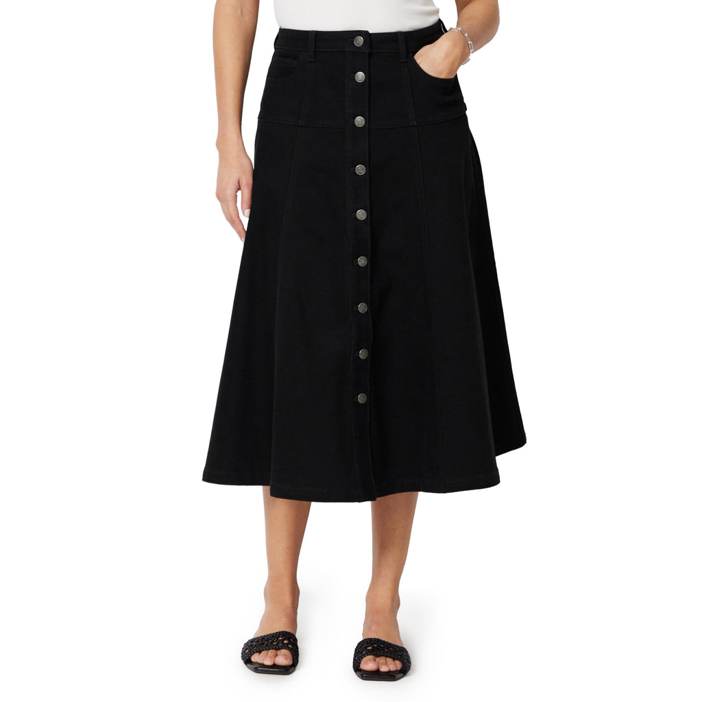 Amazon Essentials Women's A-Line High-Rise Denim Button-Down Midi Skirt