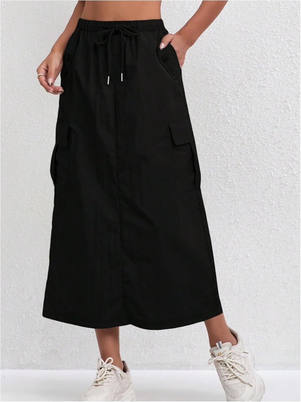 SweatyRocks Women's Y2K Long Cargo Skirt Split Drawstring Waist Casual A Line Skirts with Pockets