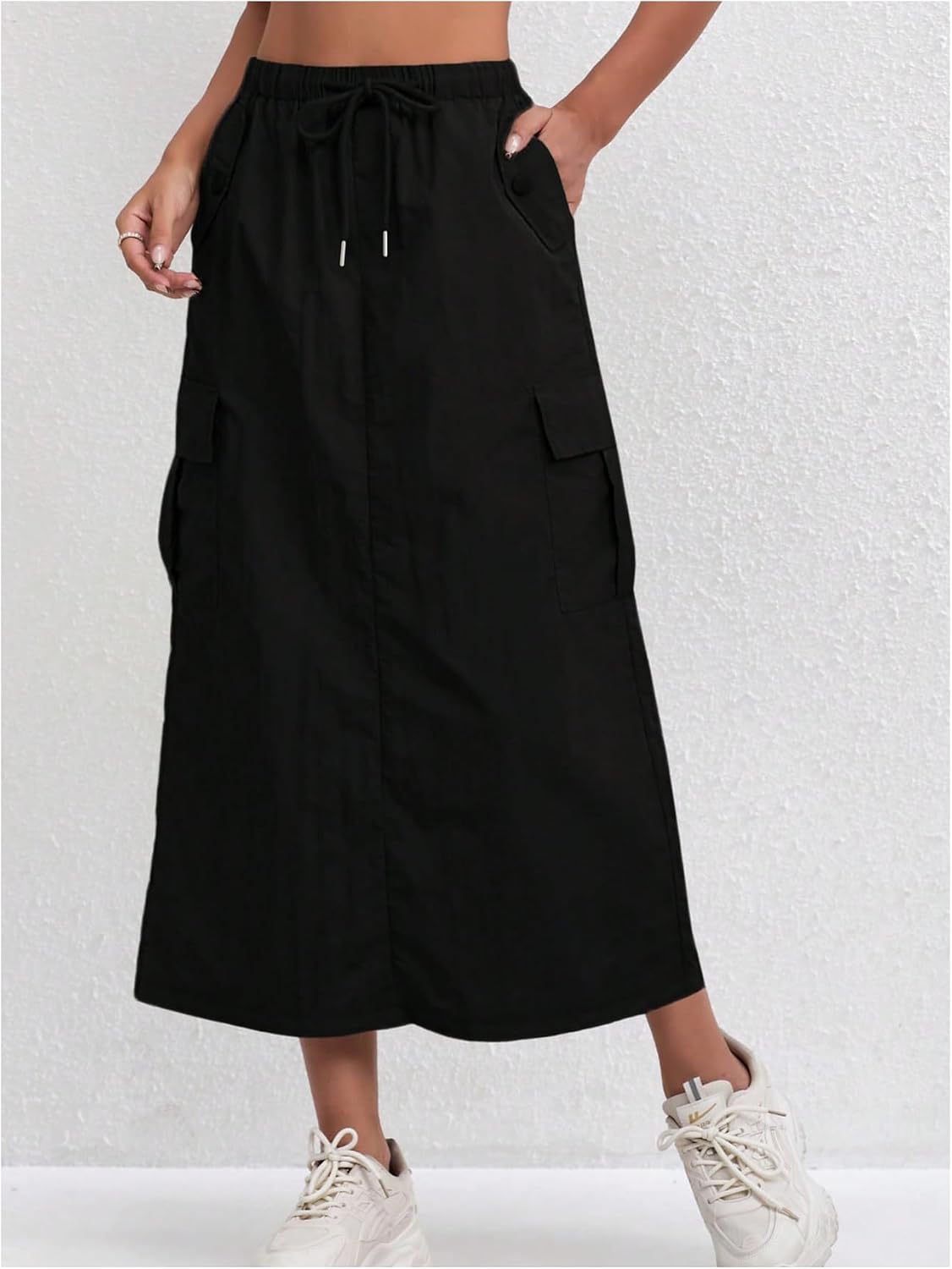 SweatyRocks Women's Y2K Long Cargo Skirt Split Drawstring Waist Casual A Line Skirts with Pockets