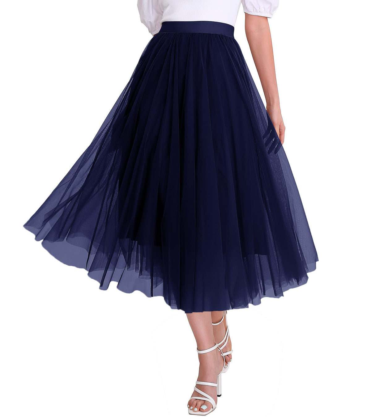 Women’s Tulle Skirts Midi Elastic High Waist Pleated Mesh Flowy A-Line Party Long Tutu Skirts…