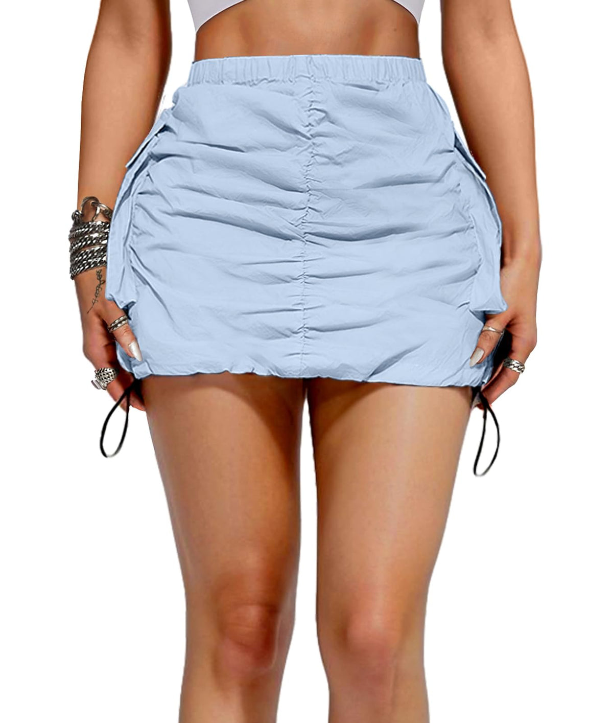 Women Cargo Mini Skirt Ruched High Waisted