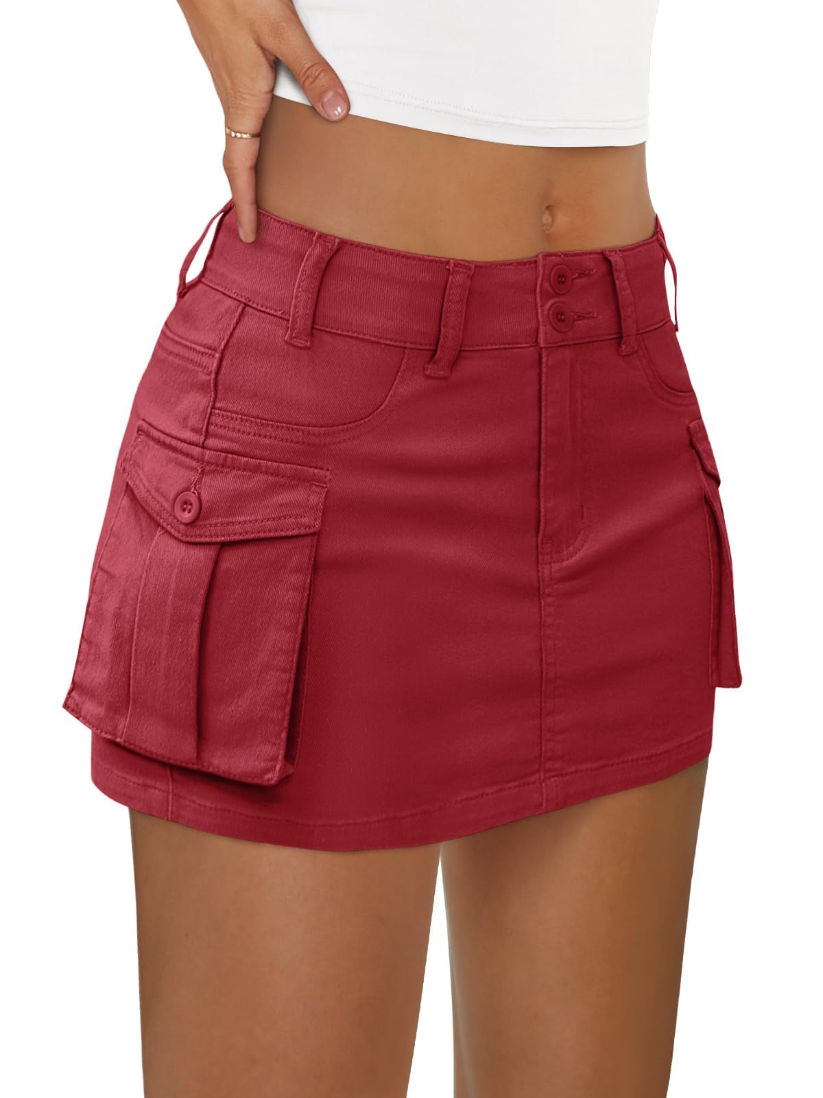 LILLUSORY Women Cargo Mini Skirt Denim Jean Dress with Pocket