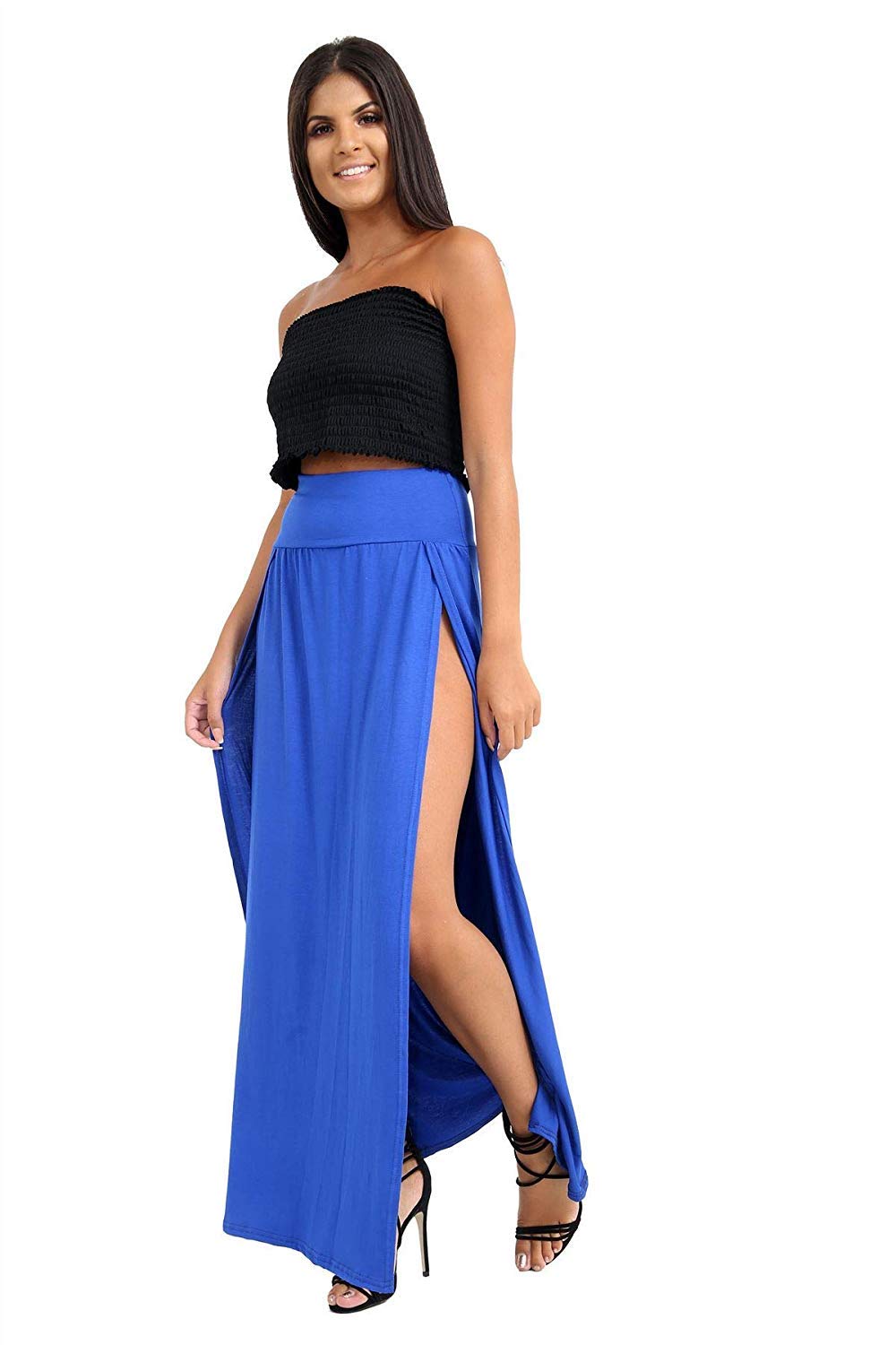 OgLuxe Womens Double Split Maxi Long Skirt Ladies Plain Basic Two Side Slit 4-22