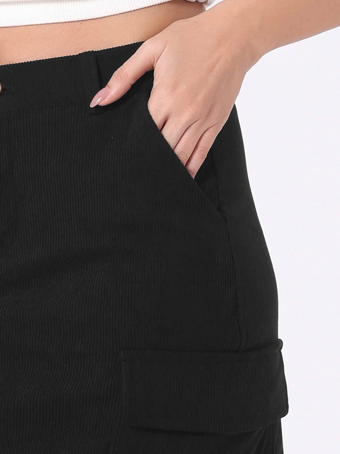 Allegra K Corduroy Cargo Skirts for Women's High Waisted Elastic Back H Line 2025 Fall Midi Skirt