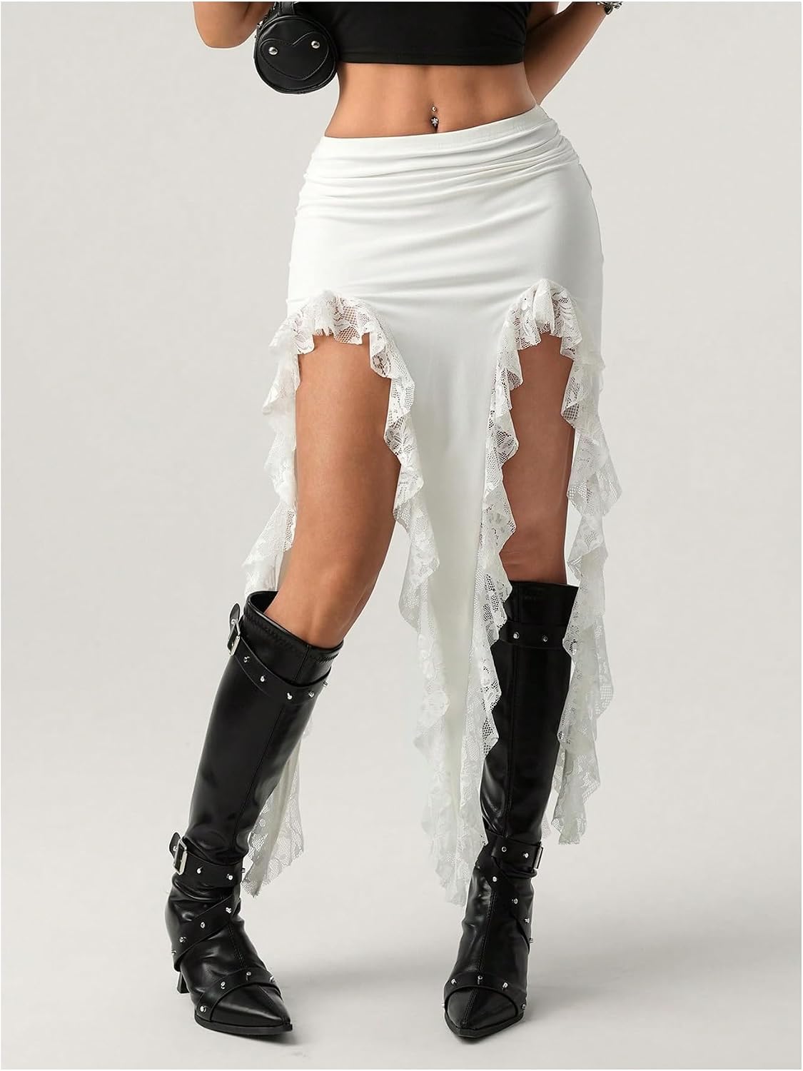 Verdusa Women's Asymmetrical Lace Skirt Western Flowy Skirt Festival Outfit