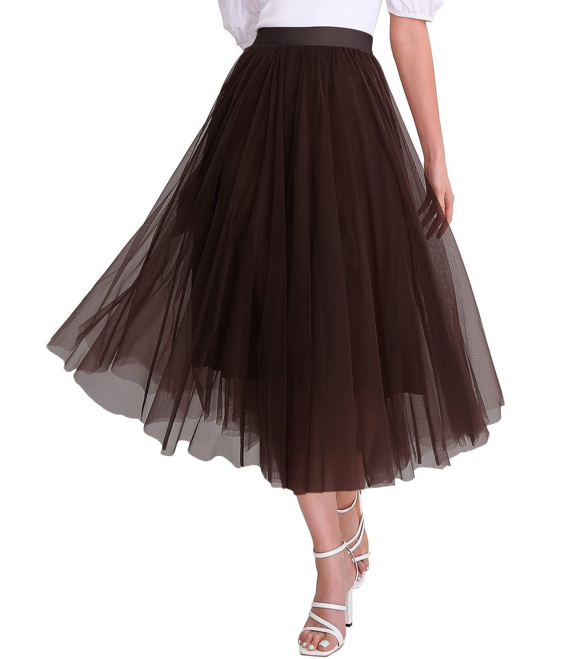 Women’s Tulle Skirts Midi Elastic High Waist Pleated Mesh Flowy A-Line Party Long Tutu Skirts…