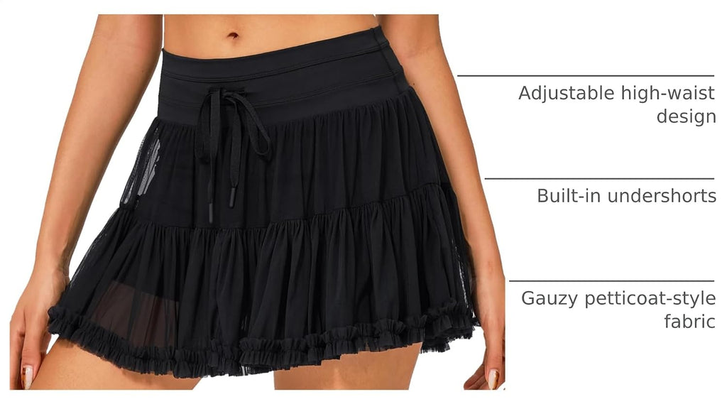 Stelle Womens Tiered Ruffle Tennis Athletic Skirts with Built in Shorts