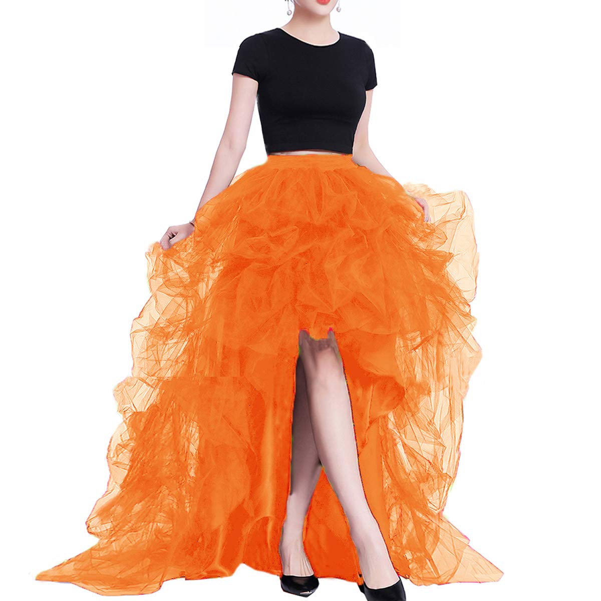 Lisong Women High Waist High Low Layered Tulle Floor Length Spectial Occasion Skirt