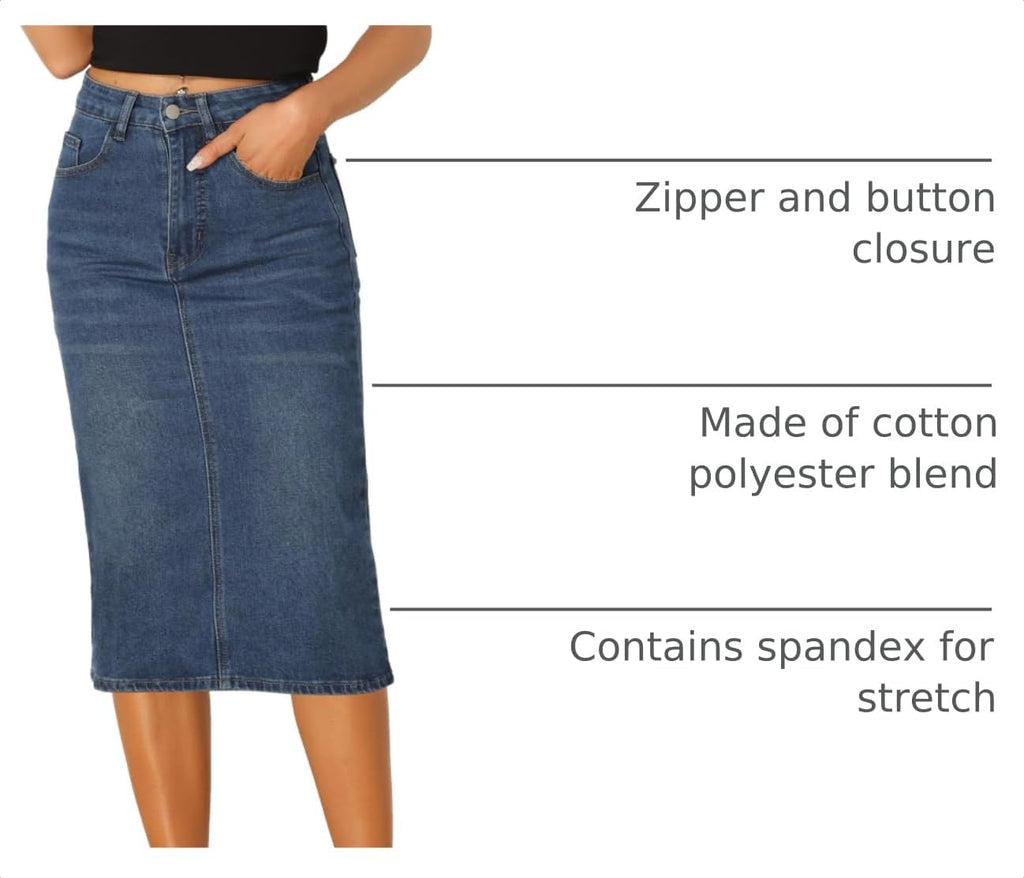 Allegra K Denim Pencil Skirts for Women High Waist Midi Casual Jean Skirt