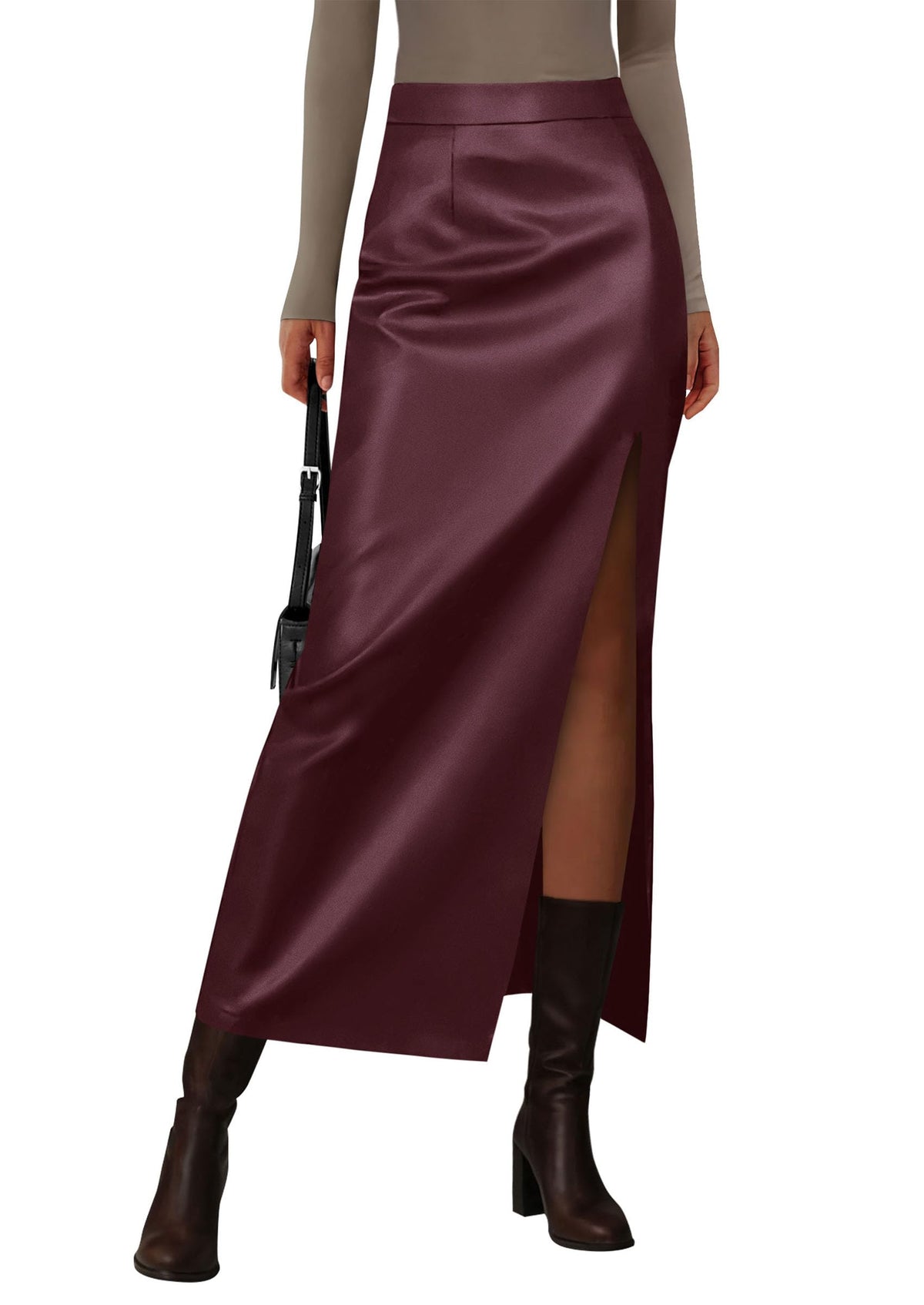 PRETTYGARDEN Women's Faux Leather Long Pencil Skirt