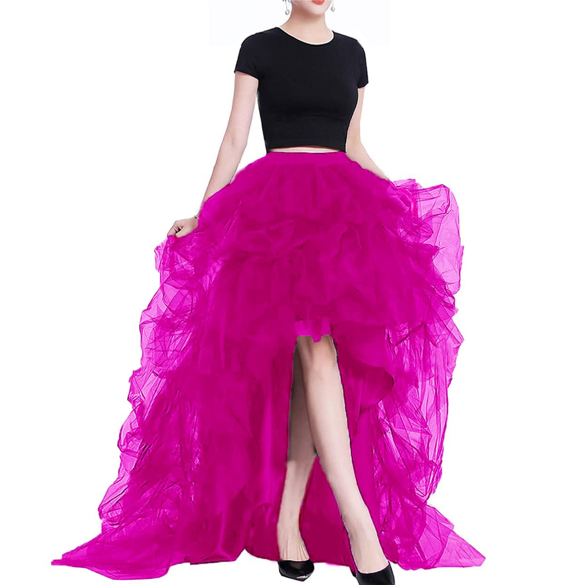 Lisong Women High Waist High Low Layered Tulle Floor Length Spectial Occasion Skirt