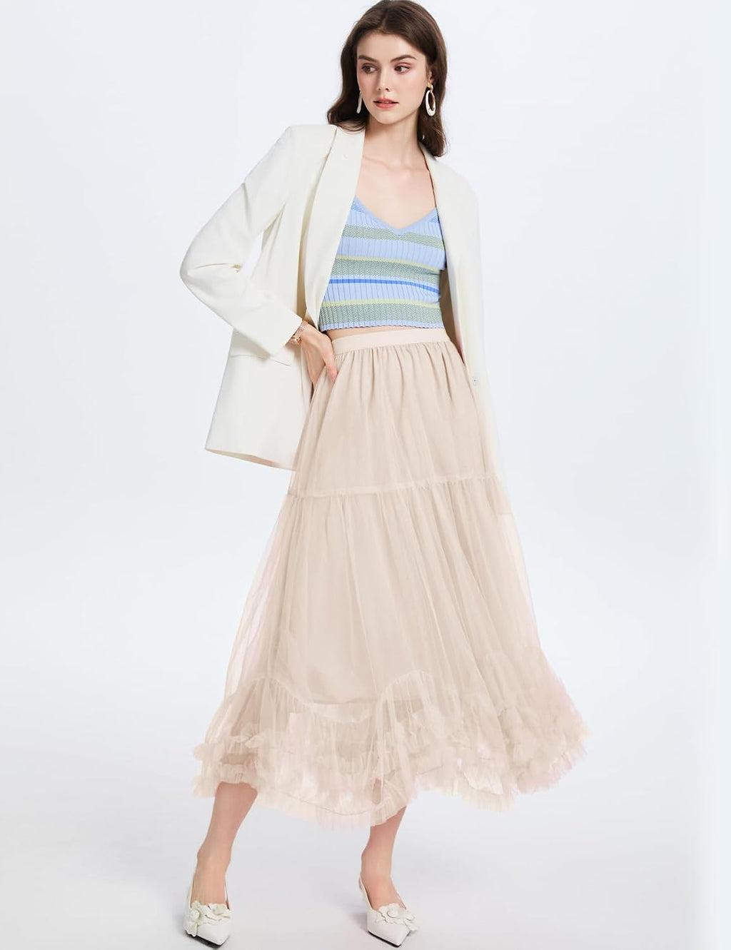 Flygo Womens Maxi Tulle Skirt A Line Tiered Mesh Tutu Fairy Skirts
