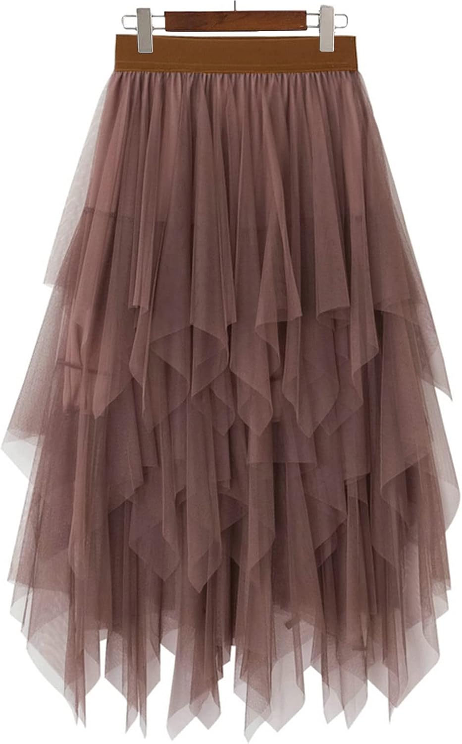 LBKKC Tulle Skirts for Women, Puffy Skirt Asymmetrical Midi Length Ruffled Tutu Layered Mesh Fairy Skirt