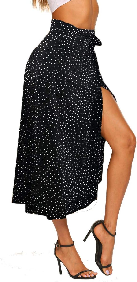 Newchoice Women's Boho Leopard Skirt High Low Split Summer Beach Midi Wrap Skirts