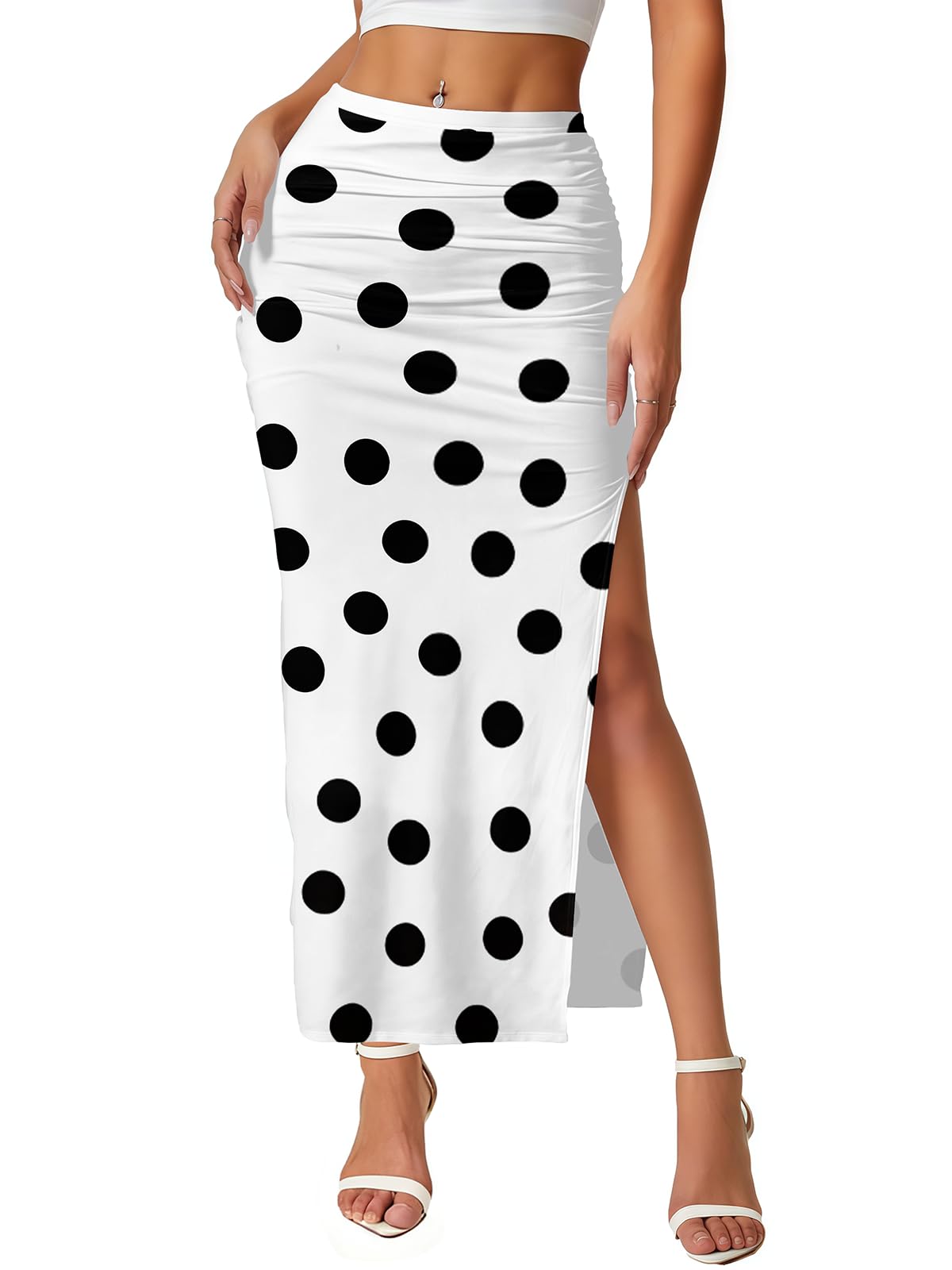 Women's Maxi Skirt Ruched Side Slit Thigh Elegant Bodycon Pencil Skirts