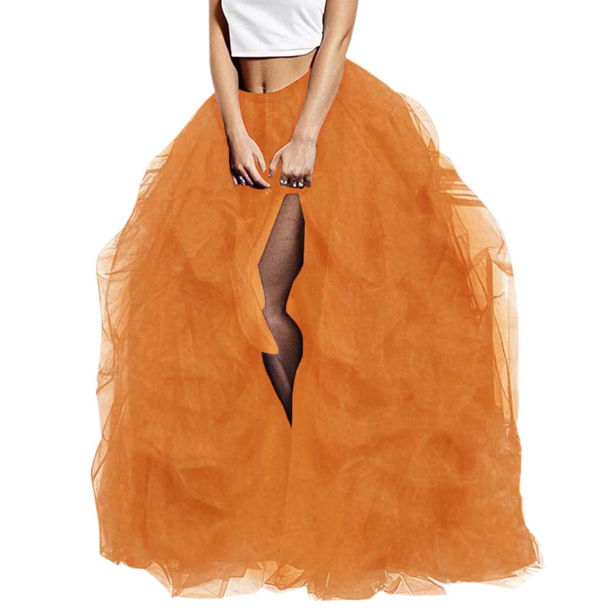 WDPL Women's Long Maxi Slit Tulle Special Occasion Bustle Night Out Skirt