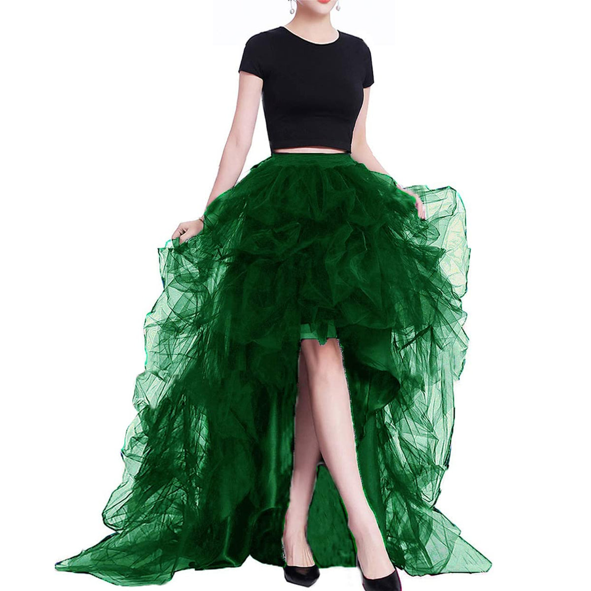 Lisong Women High Waist High Low Layered Tulle Floor Length Spectial Occasion Skirt