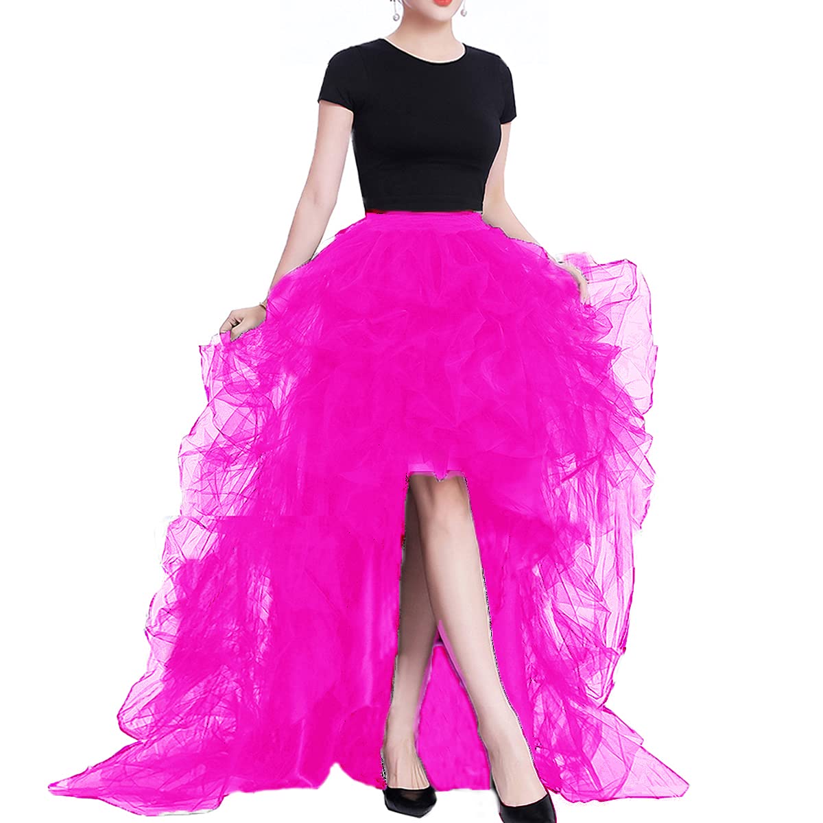 Lisong Women High Waist High Low Layered Tulle Floor Length Spectial Occasion Skirt